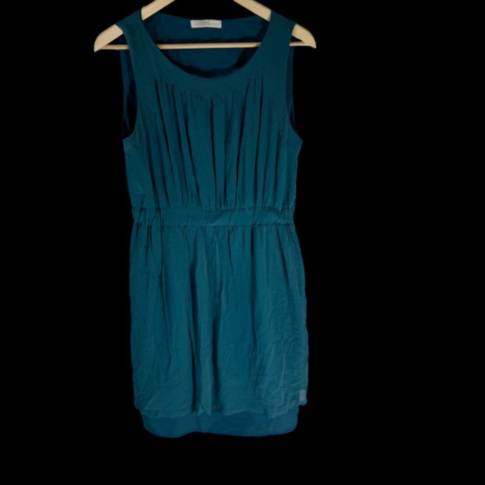Anthropologie Hero & Leander Teal Blue 100% Silk Double Hem‎ Dress Sz L